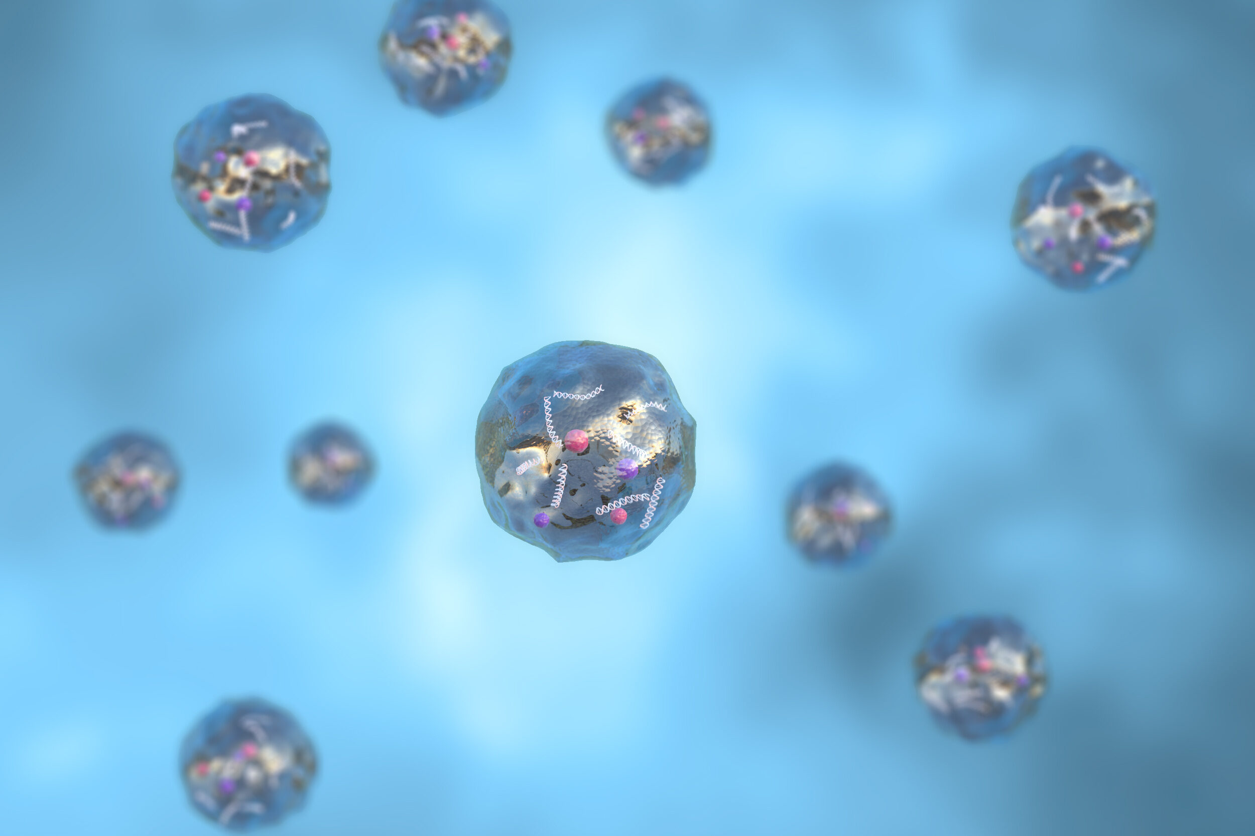 3D render of exosomes ADN vesicles