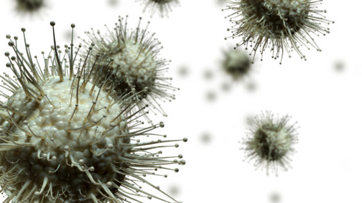 Virus cells under the microscope isolated on white background. 3d illustration