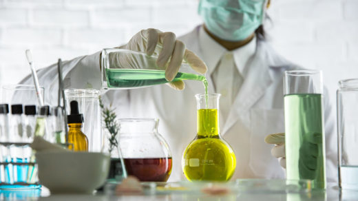 Scientist is sampling a chemical extract from organic natural, research and develop background. Scientific concept is sample project about herbal medicine.