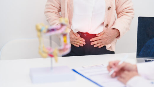 Elderly woman Patient consultation with doctor for Colon disease, Large Intestine, Colorectal cancer, Ulcerative colitis, Diverticulitis, Irritable bowel syndrome, Digestive system and Healthcare