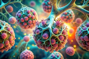 Lung Cancer Diagram: Microscopic View of Diseased Lung Tissue - Medical Illustration