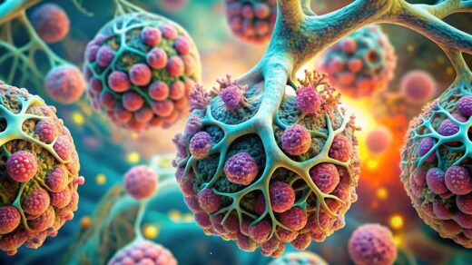 Lung Cancer Diagram: Microscopic View of Diseased Lung Tissue - Medical Illustration